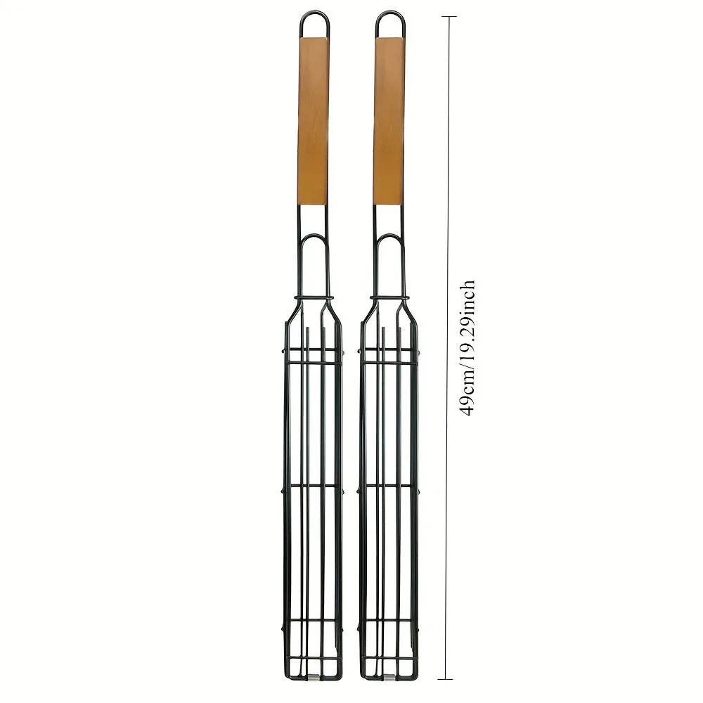 Portable Nonstick BBQ Grilling Basket, Metal Charcoal Grill Outdoors Grill Tools, Black