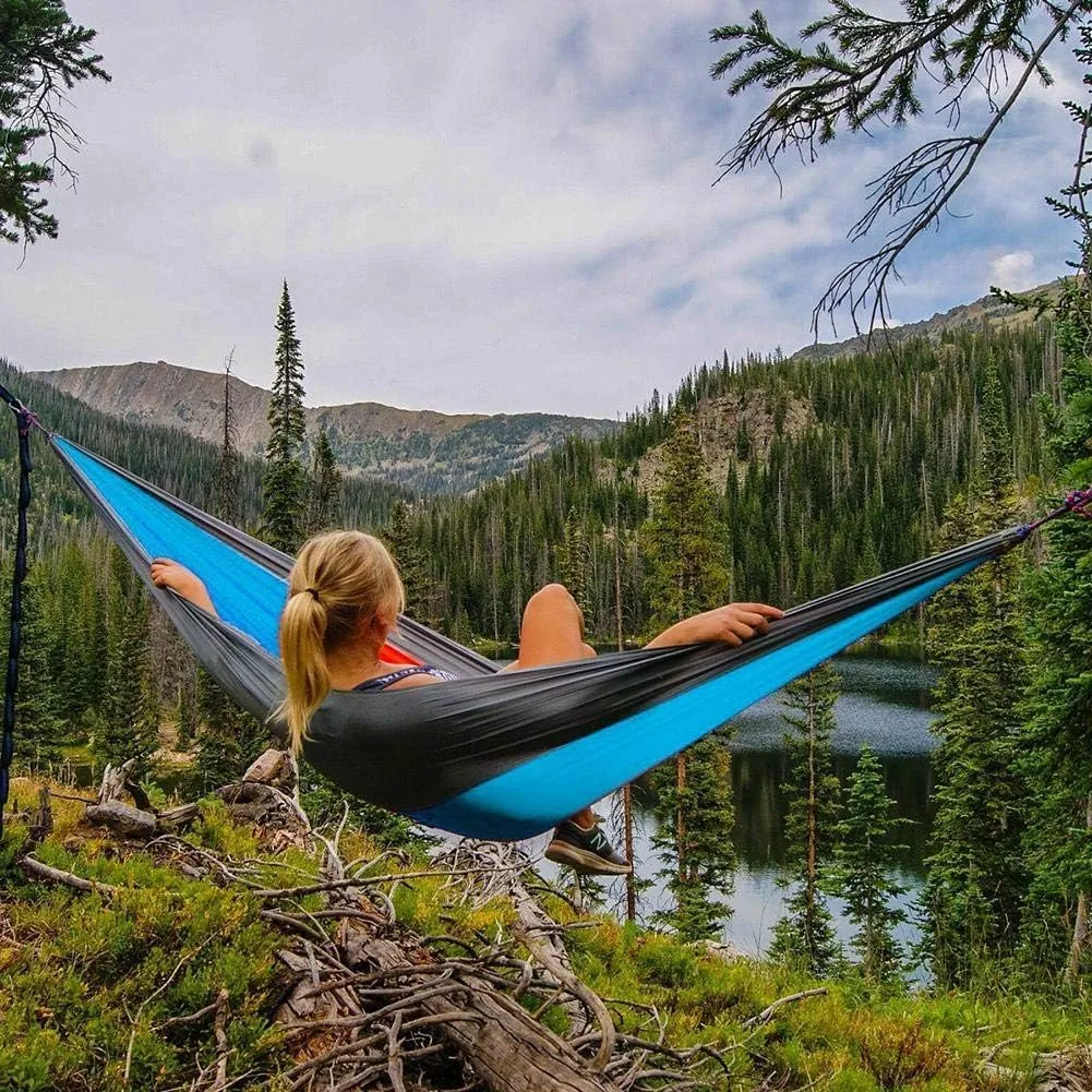 Portable Nylon Double Hammock Outdoor Backpacking Adult Camping Travel Survival Garden Swing Portable Hammock Chair