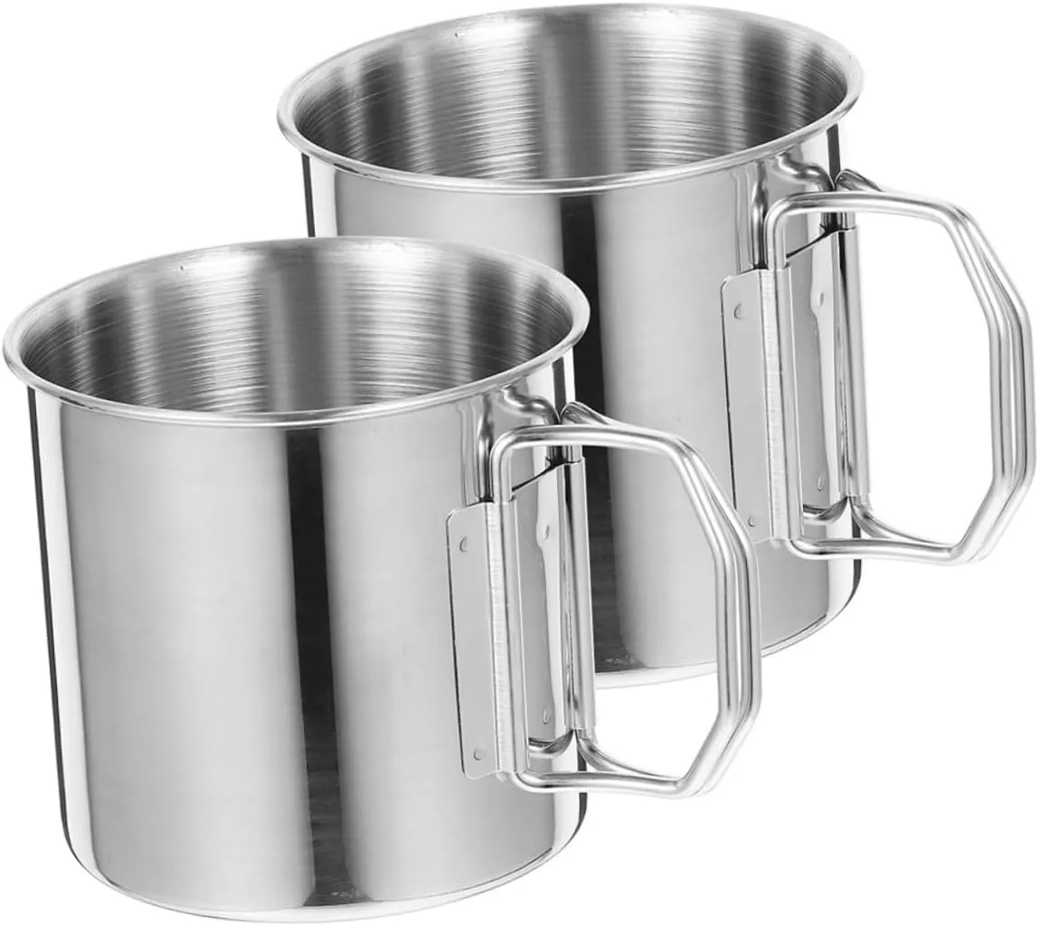 Portable Tea Mug with Lid Metal Collapsible Cup for Camping Hiking Outdoor 2 Pack