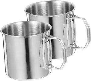Portable Tea Mug with Lid Metal Collapsible Cup for Camping Hiking Outdoor 2 Pack