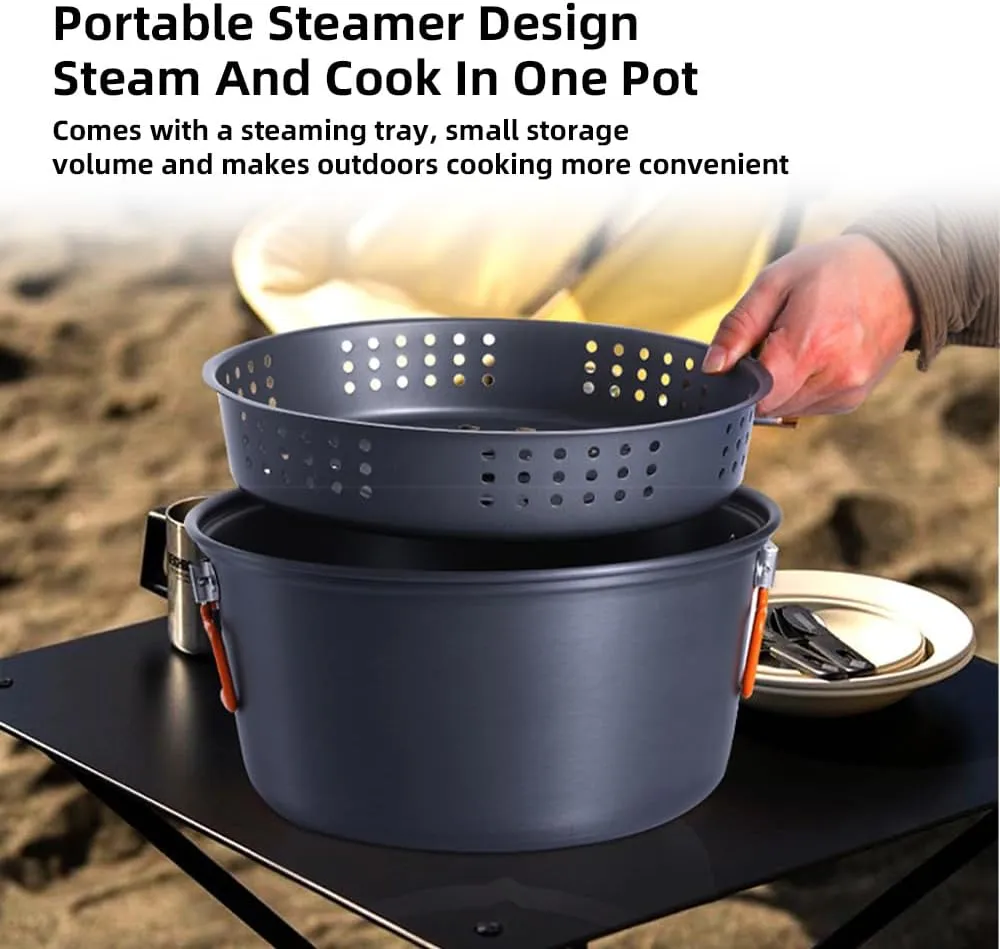 Pot Camping Cook Pot Alumina Suspending Pot with Lid Stockpot with Two Foldable Handles Portable Outdoors Cookware for 2-3 People