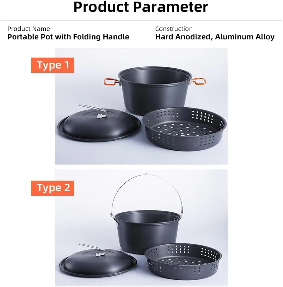 Pot Camping Cook Pot Alumina Suspending Pot with Lid Stockpot with Two Foldable Handles Portable Outdoors Cookware for 2-3 People