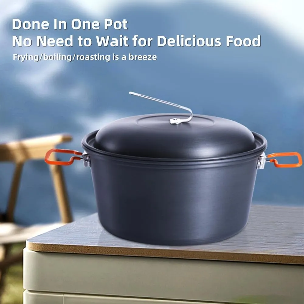 Pot Camping Cook Pot Alumina Suspending Pot with Lid Stockpot with Two Foldable Handles Portable Outdoors Cookware for 2-3 People