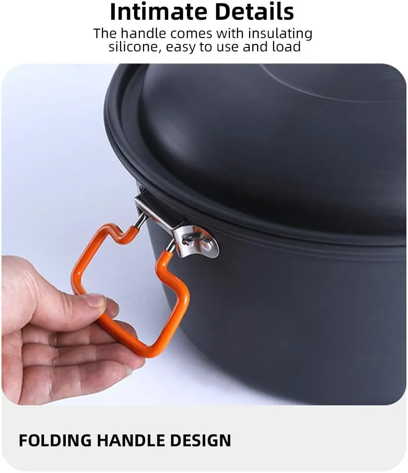 Pot Camping Cook Pot Alumina Suspending Pot with Lid Stockpot with Two Foldable Handles Portable Outdoors Cookware for 2-3 People