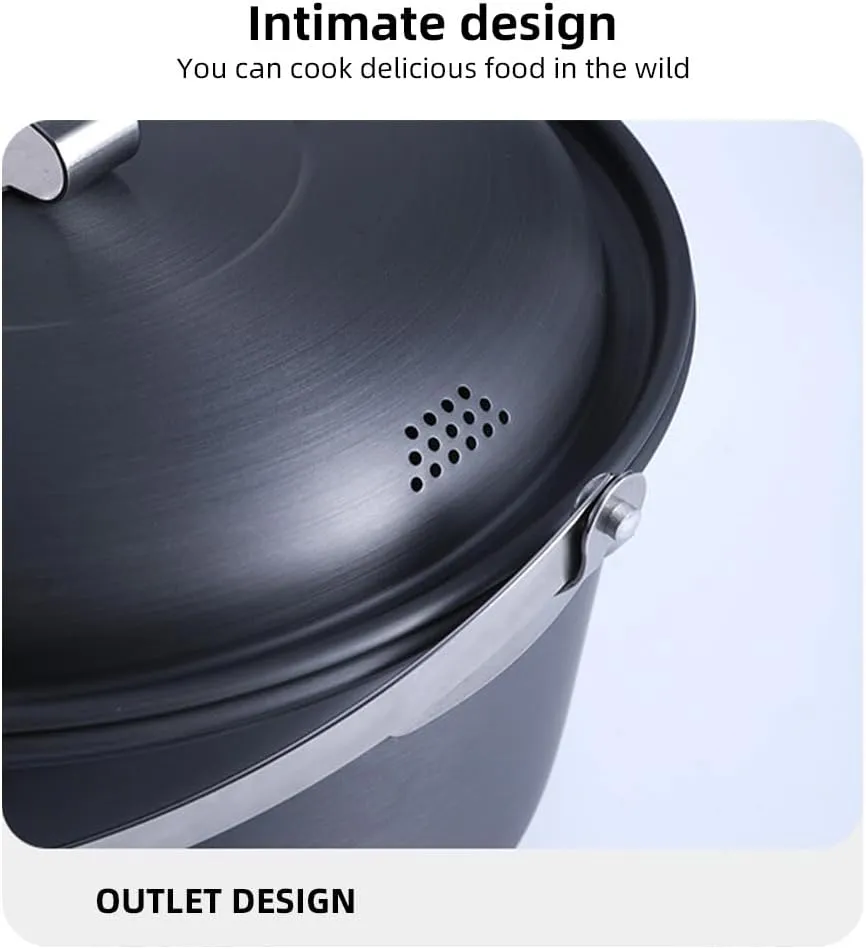 Pot Camping Cook Pot Alumina Suspending Pot with Lid Stockpot with Two Foldable Handles Portable Outdoors Cookware for 2-3 People