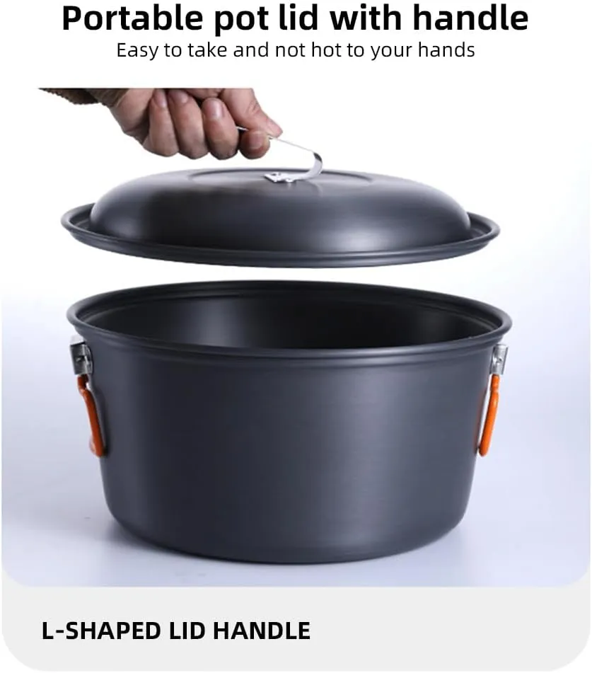 Pot Camping Cook Pot Alumina Suspending Pot with Lid Stockpot with Two Foldable Handles Portable Outdoors Cookware for 2-3 People