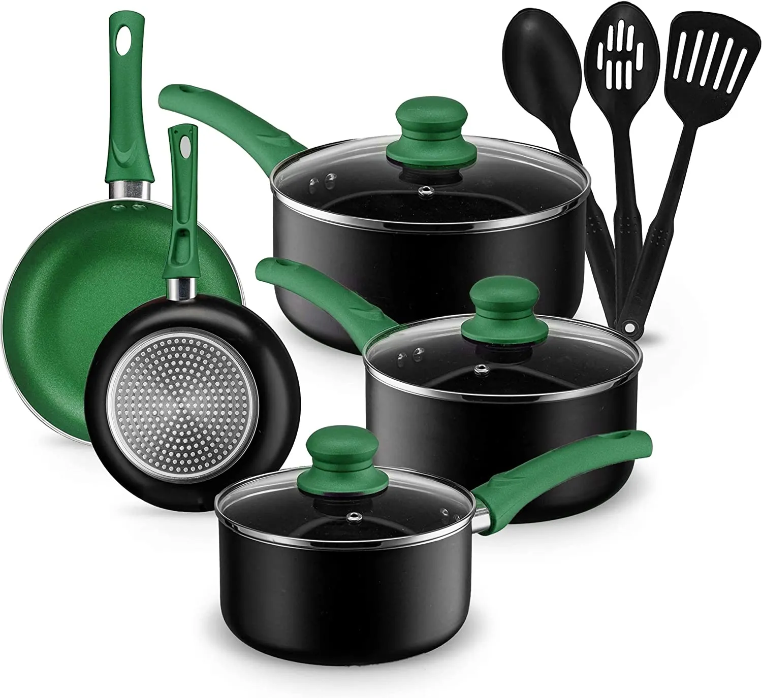 Pots And Pans Set Kitchen Cookware Sets Nonstick Aluminum 11 Pieces Green