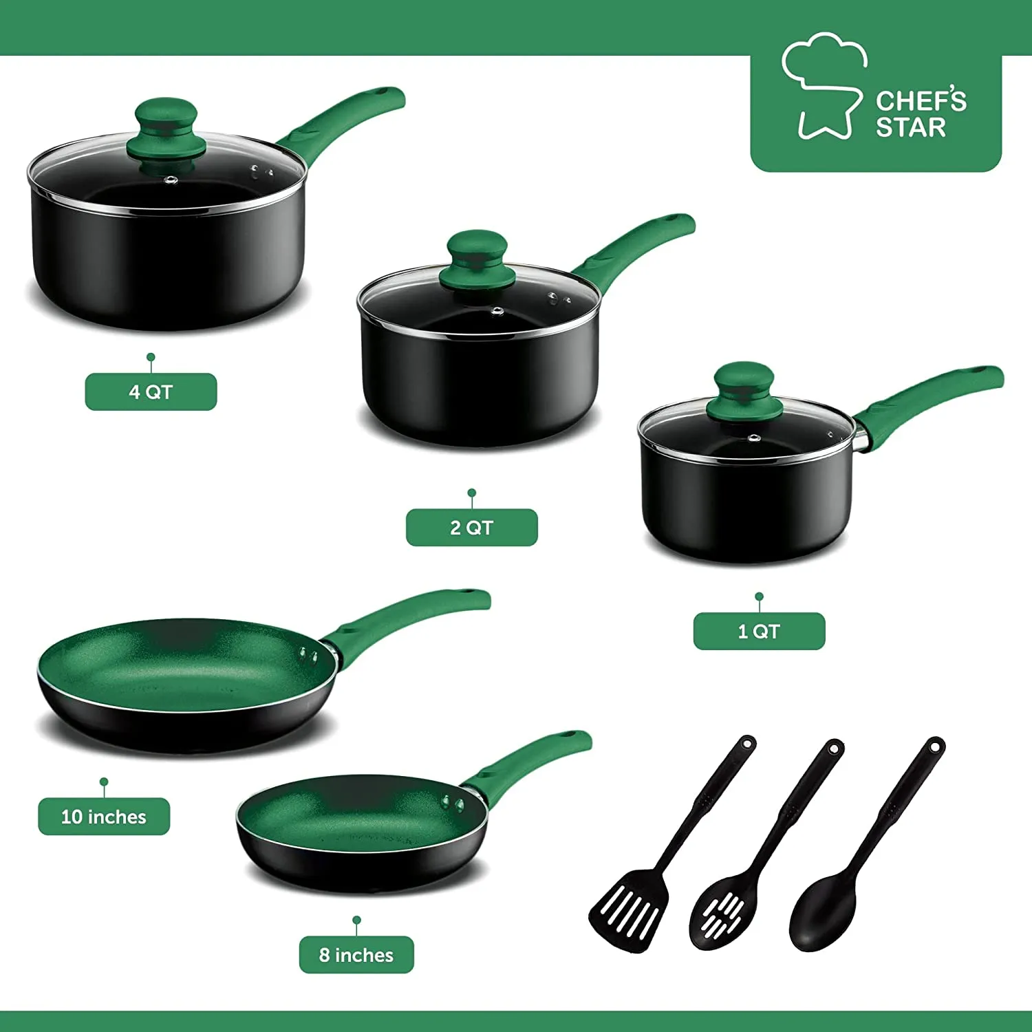 Pots And Pans Set Kitchen Cookware Sets Nonstick Aluminum 11 Pieces Green