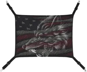 Print of Wolf on Independence Day Hanging Cat Bed Soft Breathable Pet Hammock for Cage Pet Sleeper for Kitten Ferret Puppy Rabbit