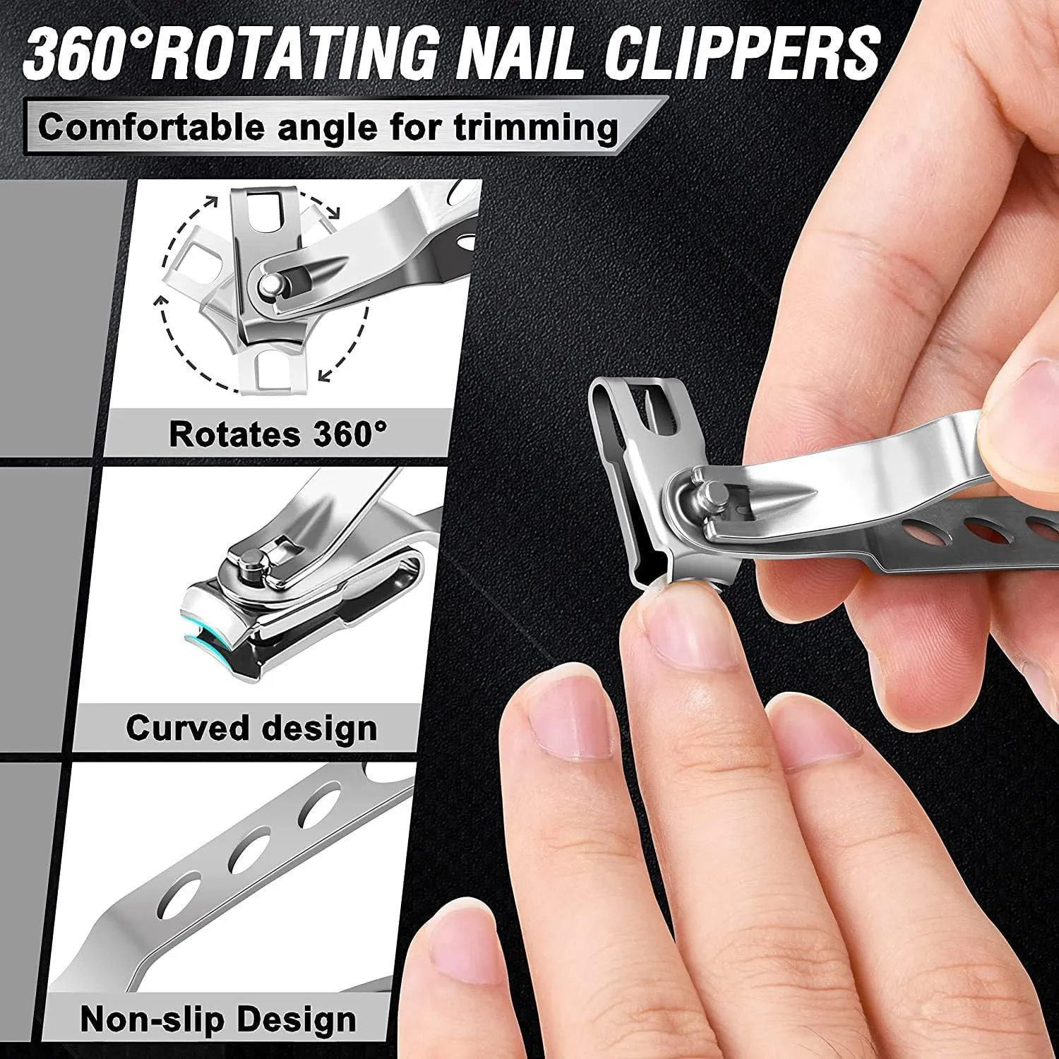 Professional Ingrown Toenail Clipper Kit, 7-in-1 Set with Storage Case, Nail File, Lifter and Tools (Black Olecranon Pliers 7-Piece Set - Leather Packaging)