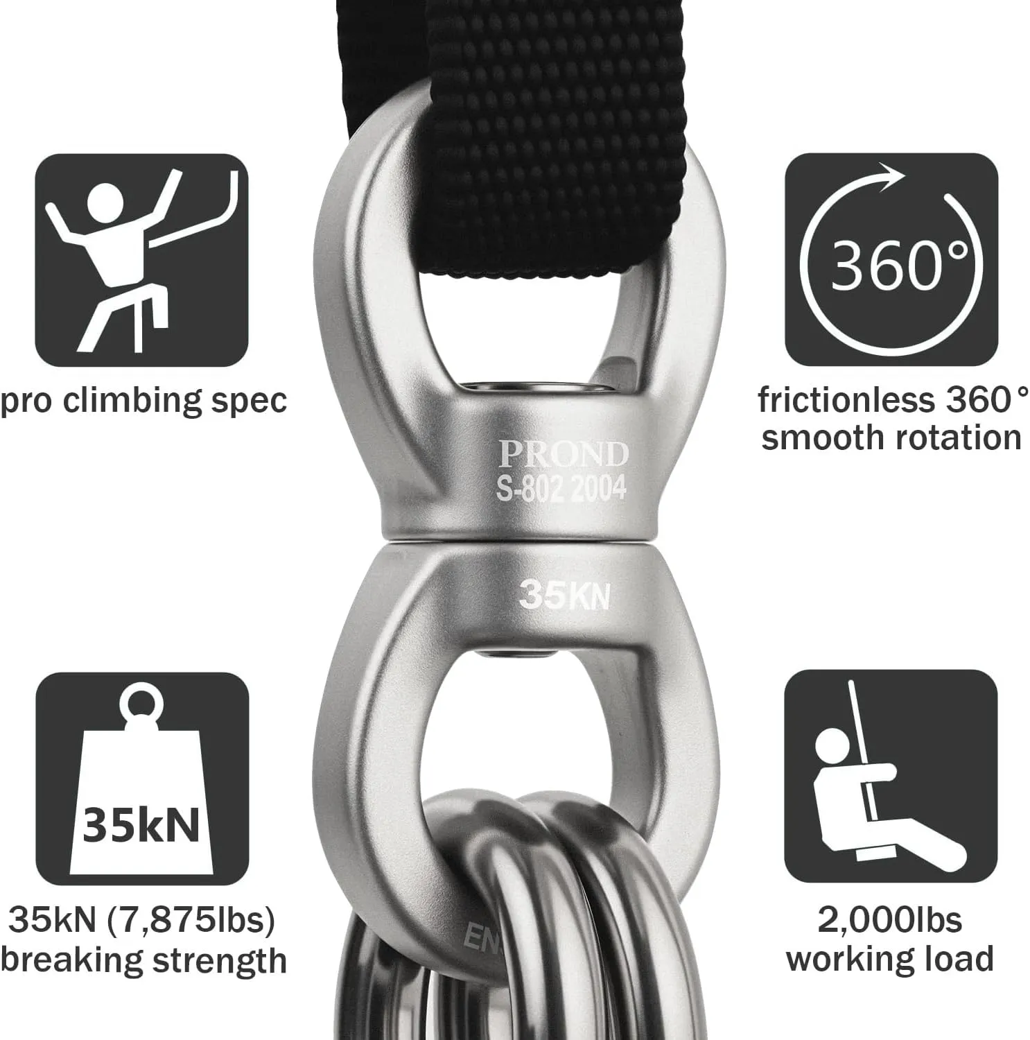 PROND Swing Swivel 35kN Safest Rotational Device, Swing Spinner, Carabiner Swivel, Climbing Rope Swivels for Children’s Web Tree Swing Setting, Aerial Dance, Hanging Hammock