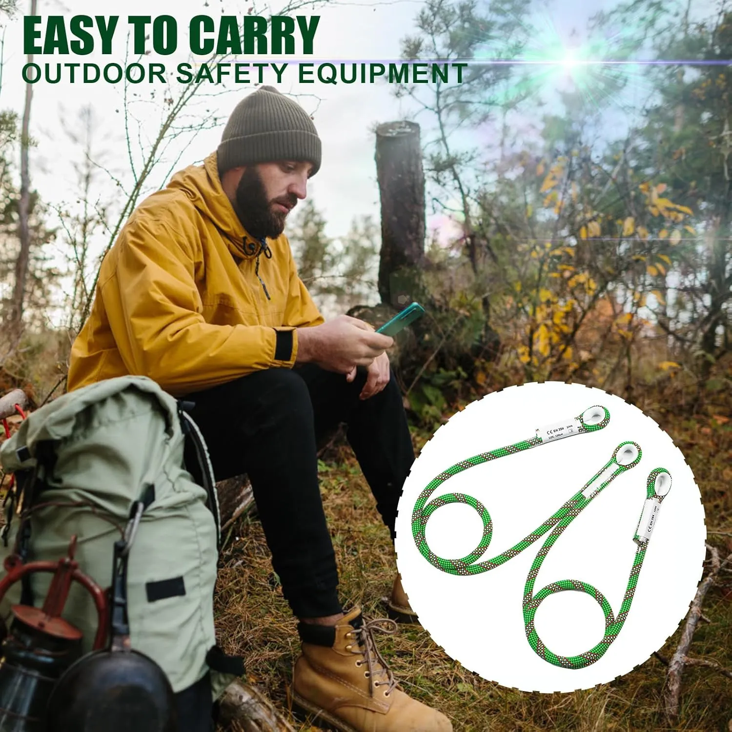 Prusik Cord Eye-to-Eye Pre-Sewn Nylon Heat Resistant Friction Prusik Loop Sutured Terminals Prusik Rope with Plastic Cover 22KN Multiple Sizes of Multi-Purpose Rope for Climbing Arborist Rescue