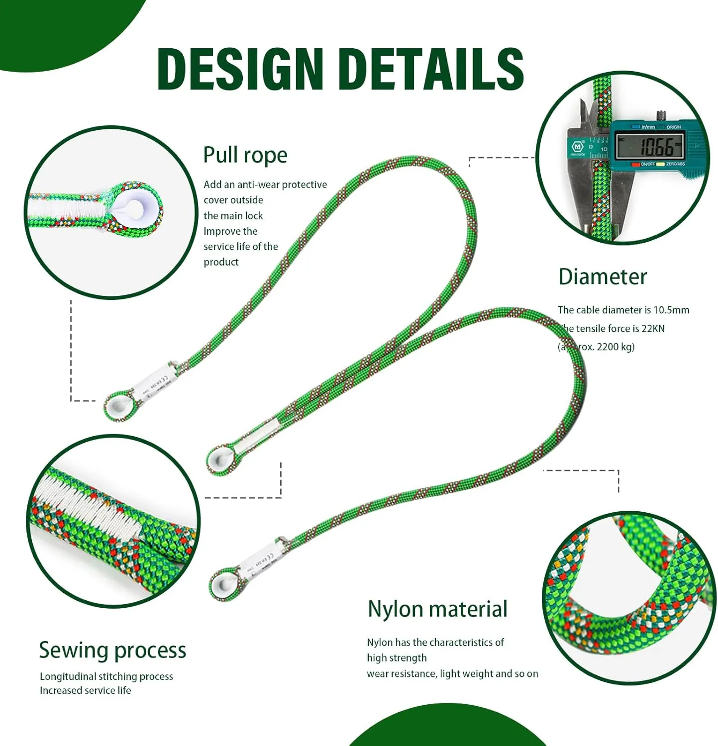 Prusik Cord Eye-to-Eye Pre-Sewn Nylon Heat Resistant Friction Prusik Loop Sutured Terminals Prusik Rope with Plastic Cover 22KN Multiple Sizes of Multi-Purpose Rope for Climbing Arborist Rescue
