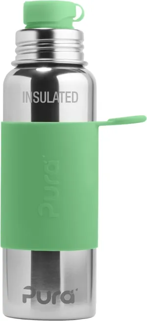 Pura Insulated Stainless Steel 22oz Sport Water Bottle | BPA Free & Plastic Free Silicone Sleeve & Spill Proof Lid for Kids & Adults - Moss
