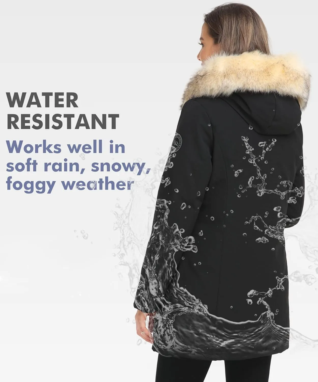 PUREMSX Duck Down Winter Coat for Women Insulated Long Thick Fur Hood Puffer Warm Parka Jacket