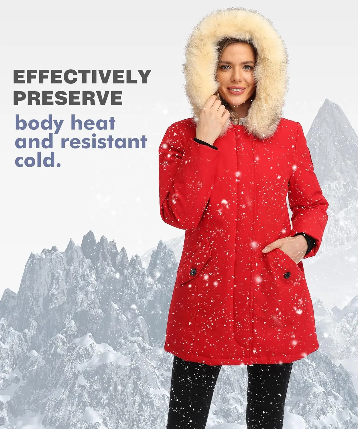 PUREMSX Duck Down Winter Coat for Women Insulated Long Thick Fur Hood Puffer Warm Parka Jacket