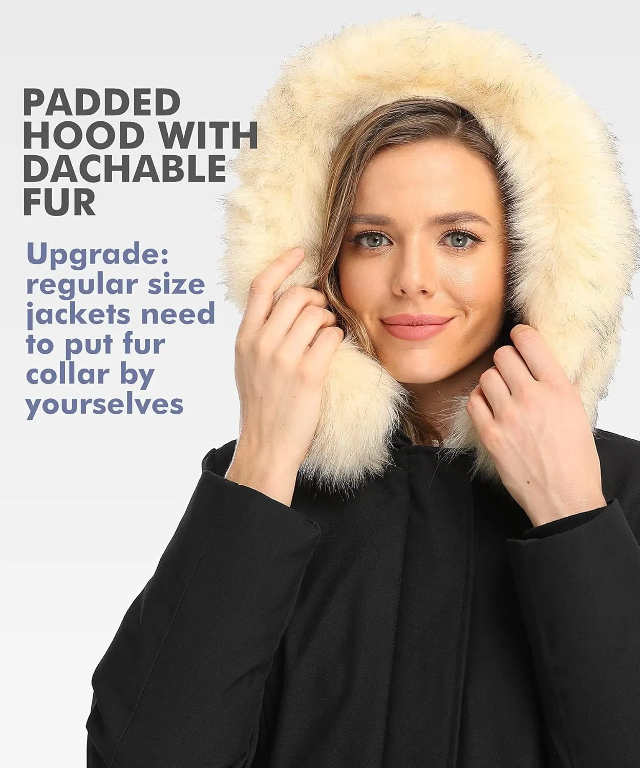 PUREMSX Duck Down Winter Coat for Women Insulated Long Thick Fur Hood Puffer Warm Parka Jacket