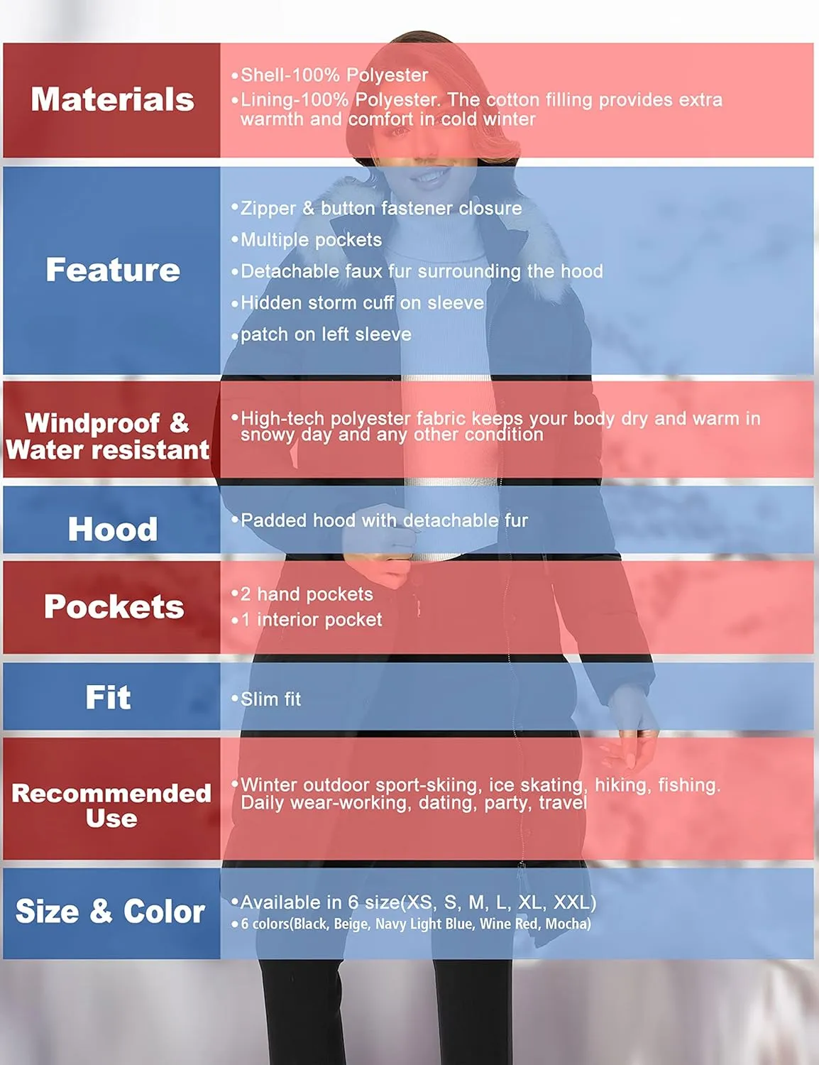 PUREMSX Winter Puffer Jacket for Women, Warm Fur Hood Outdoor Thick Insulated Quilted Long Coat XS-XXL