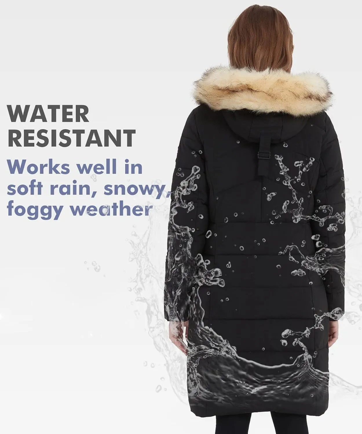 PUREMSX Winter Puffer Jacket for Women, Warm Fur Hood Outdoor Thick Insulated Quilted Long Coat XS-XXL