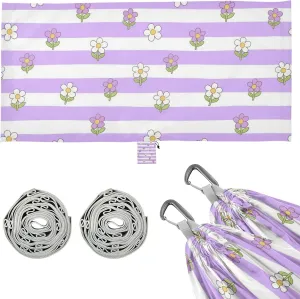 Purple and White Striped Flowers Outdoor Hammock Swing Hammock for Indoor Outdoor Patio