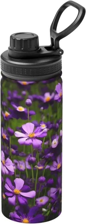 Purple Flowers Sports Insulated Water Bottle - Premium 18 oz. Stainless Steel Hydration Bottle for Outdoor Enthusiasts