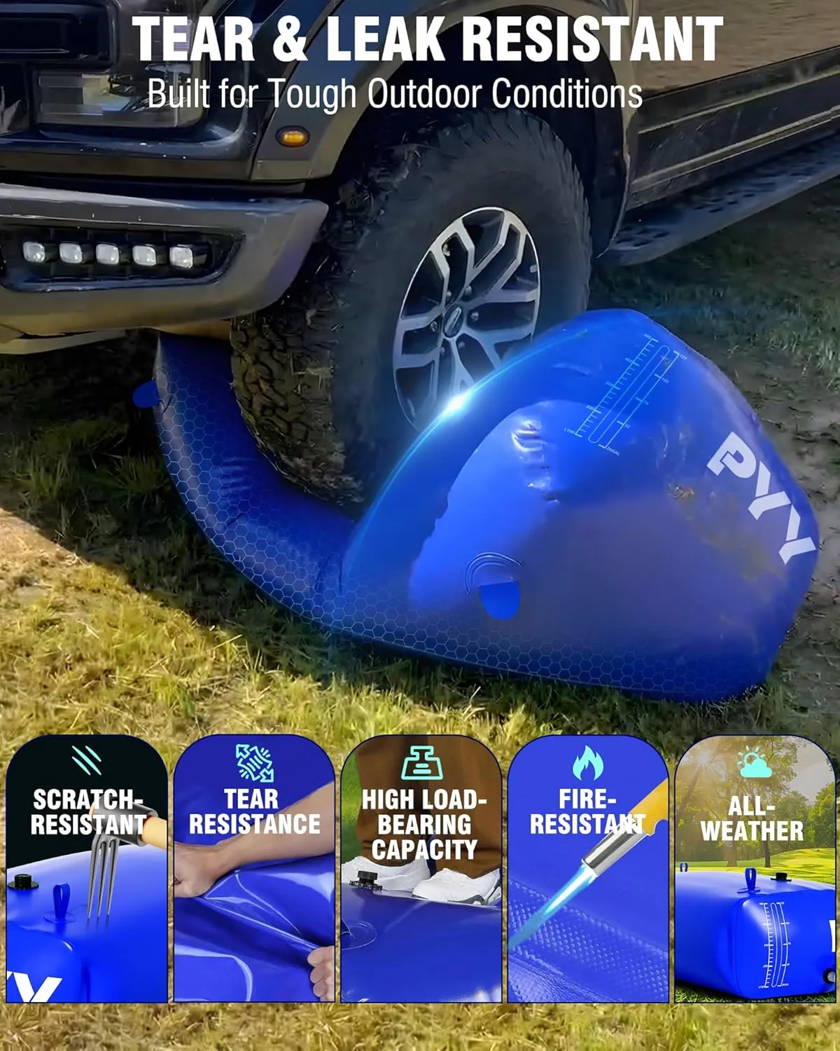 PYY Portable 87 Gallon Water Bladder - Truck Bed & Carrier Cart Water Bob Bathtub Emergency Water Bladders for Outdoor RV & Car Camping Water Bladder Tank with Spigots and Overflow Kit-Blue 330L