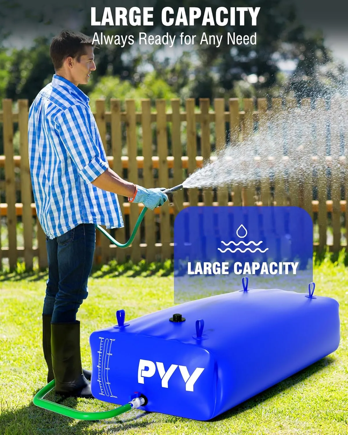 PYY Portable 87 Gallon Water Bladder - Truck Bed & Carrier Cart Water Bob Bathtub Emergency Water Bladders for Outdoor RV & Car Camping Water Bladder Tank with Spigots and Overflow Kit-Blue 330L