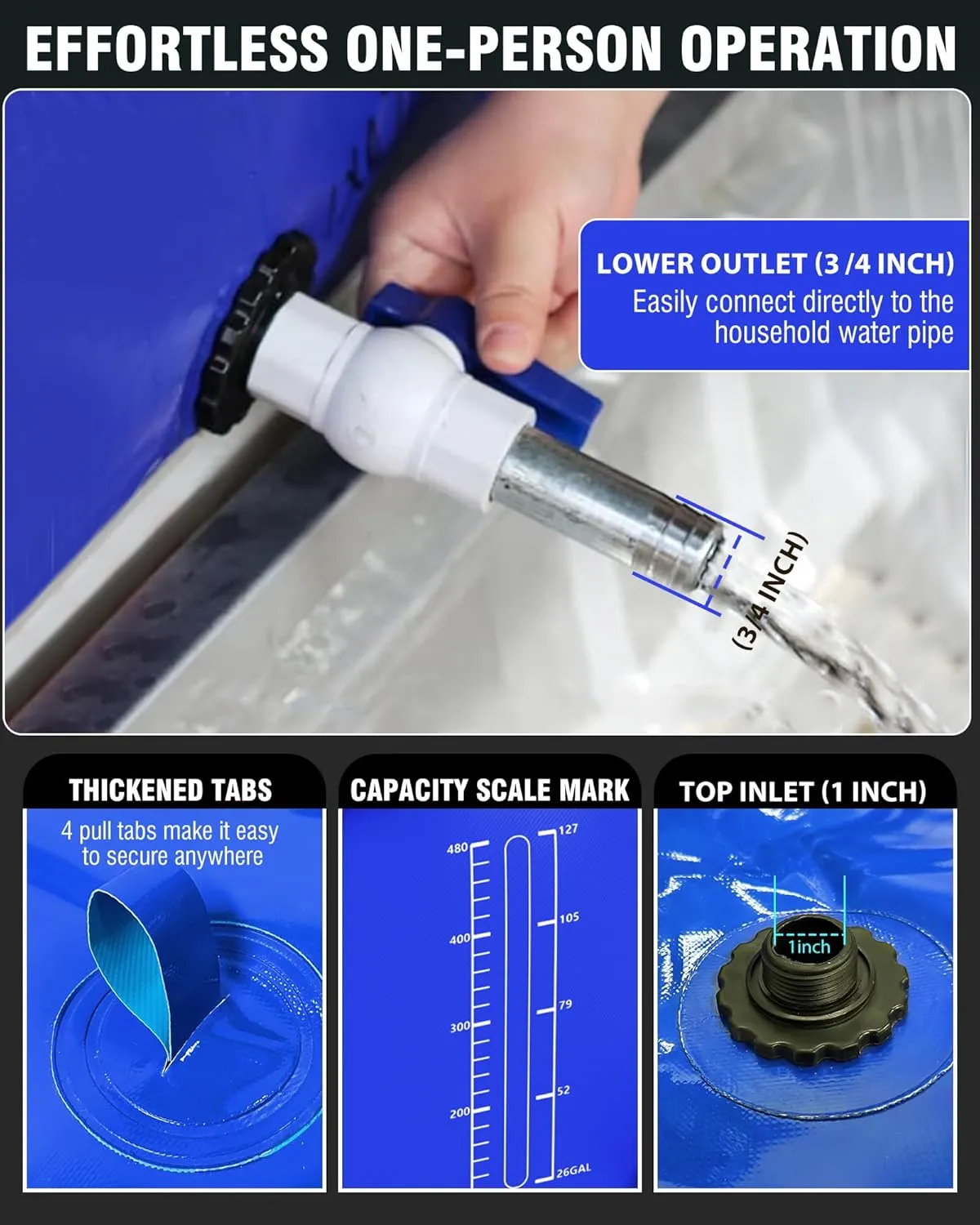 PYY Portable 87 Gallon Water Bladder - Truck Bed & Carrier Cart Water Bob Bathtub Emergency Water Bladders for Outdoor RV & Car Camping Water Bladder Tank with Spigots and Overflow Kit-Blue 330L