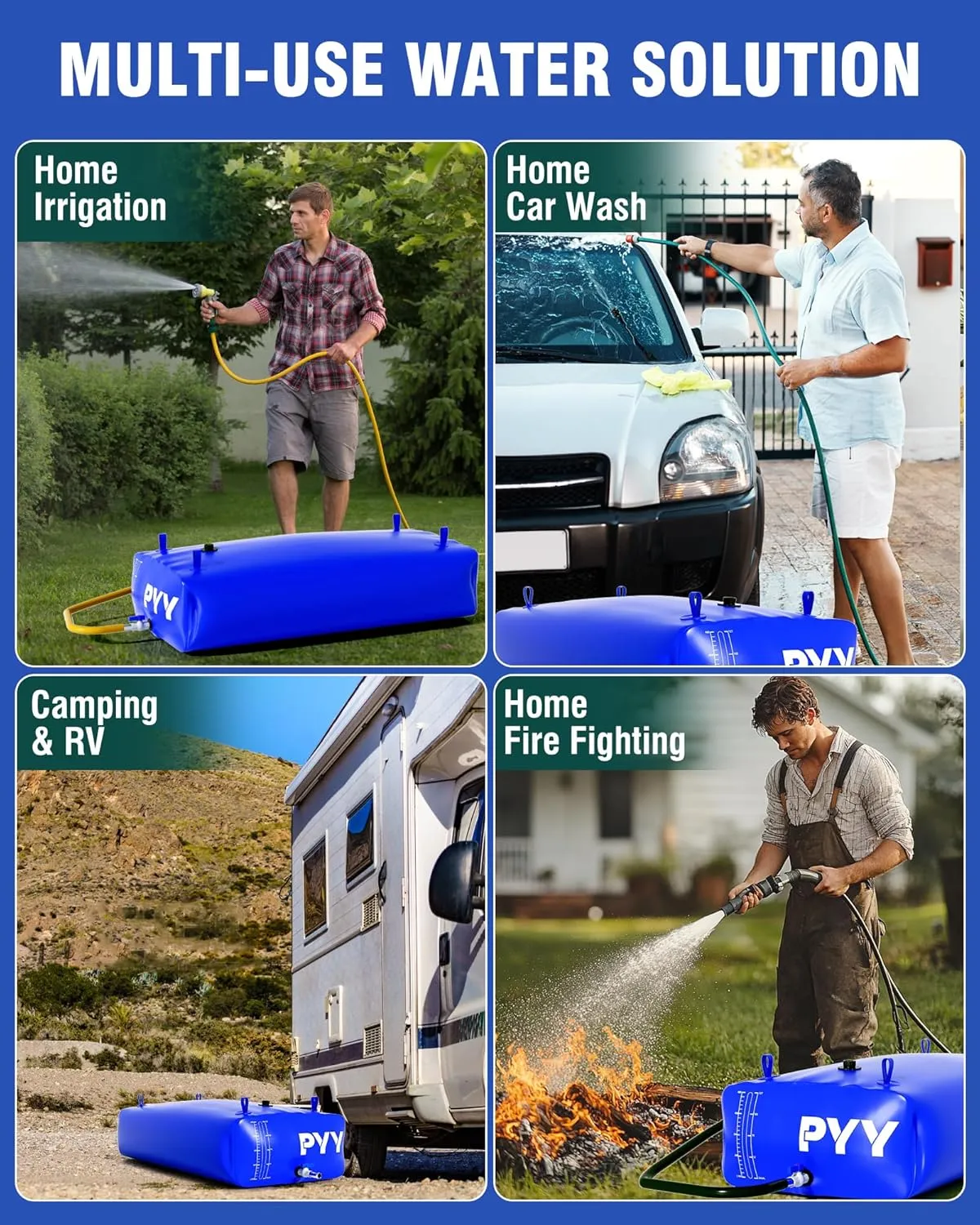 PYY Portable 87 Gallon Water Bladder - Truck Bed & Carrier Cart Water Bob Bathtub Emergency Water Bladders for Outdoor RV & Car Camping Water Bladder Tank with Spigots and Overflow Kit-Blue 330L