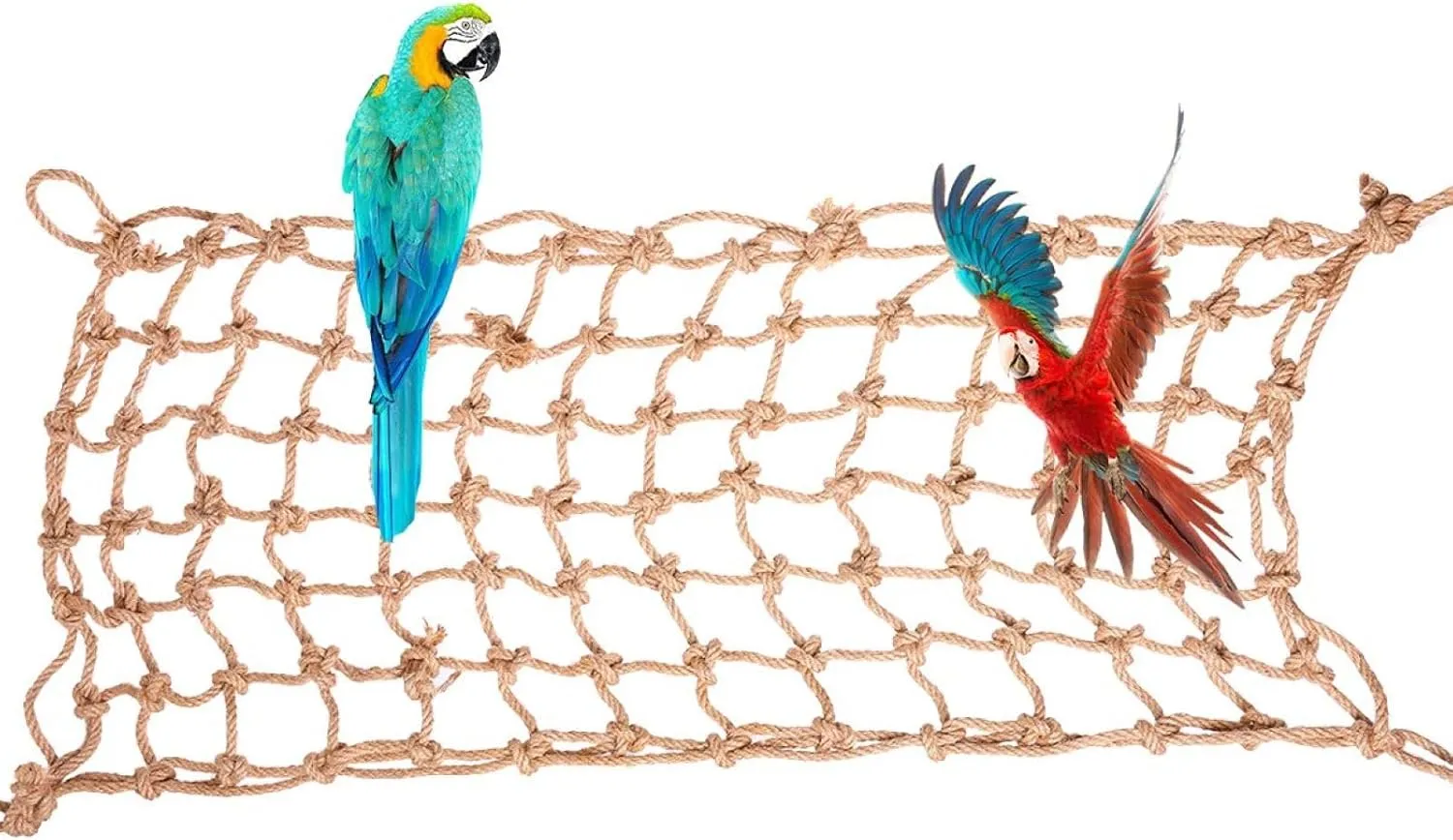 QBLEEV Large Bird Hemp Rope Climbing Net - 17.7"x35" Heavy Duty Parrot Play & Exercise Toy, Stimulating Habitat Enrichment, Promotes Agility Dexterity and Balance