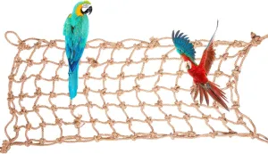 QBLEEV Large Bird Hemp Rope Climbing Net - 17.7"x35" Heavy Duty Parrot Play & Exercise Toy, Stimulating Habitat Enrichment, Promotes Agility Dexterity and Balance