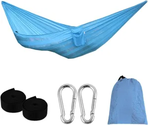 Qtqgoitem Double Ice Silk Nylon Mesh Hammock Super Breathable Portable Swing Hanging Sleeping Bed with Max 660lbs Breaking Capacity for Backpacking, Camping, Travel, Beach, Backyard (Sky Blue) (model: