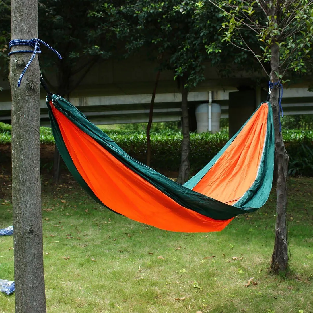 Qtqgoitem Hiking Camping Nylon, Double Nest Swing Easy Hanging, Parachute, Sleeping Bed Portable, Hanging Hammock with, Tree Straps Carabiners Red (Model: 9ab d66 79c 3a2 41a)