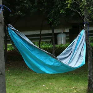 Qtqgoitem Home Outdoors Travel, Beach, Yard Backpacking, Lightweight Nylon, Swing Lightweight, Parachute, Sleeping Bed Portable Hanging, Double, Hammock with, Carabiners Sky Blue (model: d8f a82 74a f