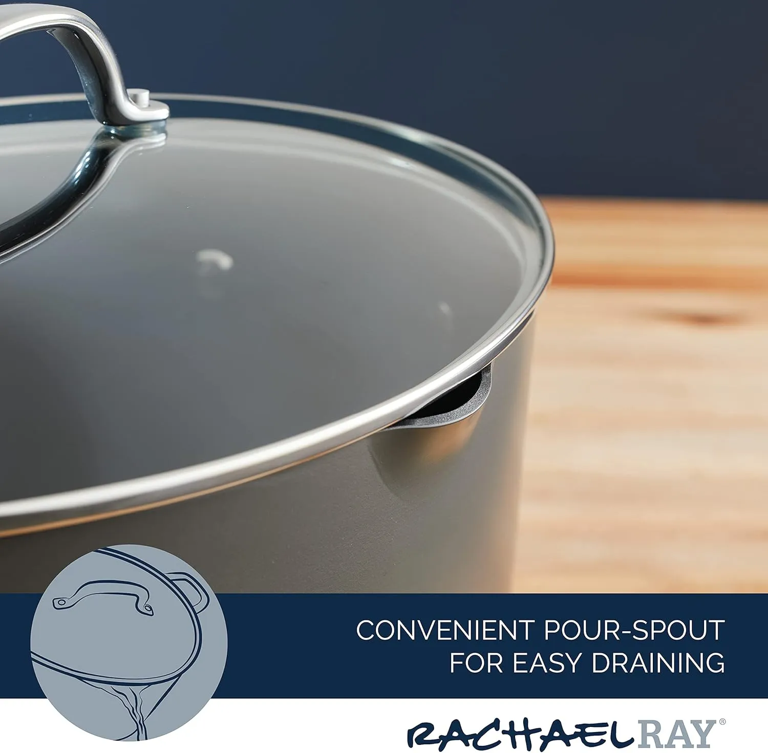 Rachael Ray 80090 Professional Hard Anodized Nonstick Cookware Oval Pasta Pot/Braiser, 8 Quart - Gray