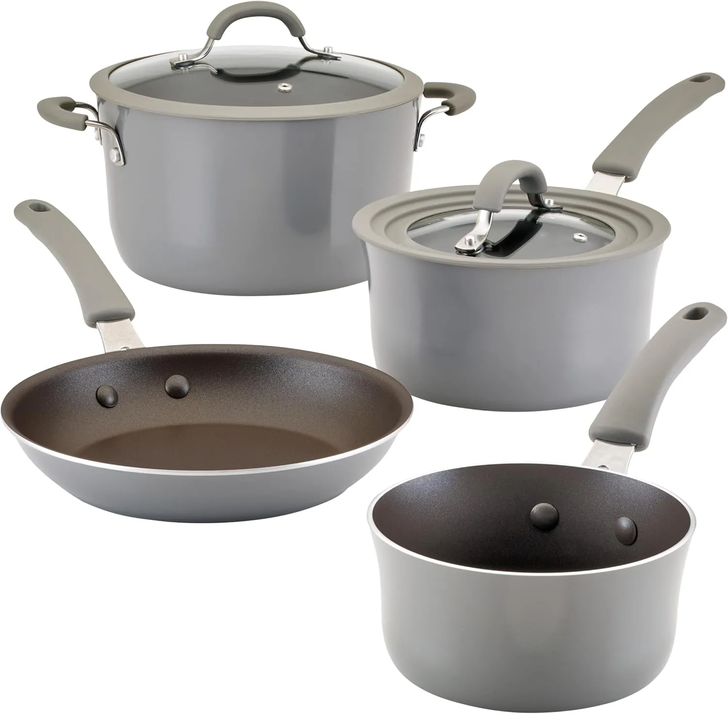 Rachael Ray Cook   Create Nonstick Cookware Pots and Pans Set with Universal Lid, 6 Piece - Gray