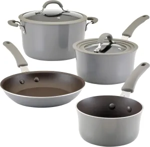 Rachael Ray Cook   Create Nonstick Cookware Pots and Pans Set with Universal Lid, 6 Piece - Gray