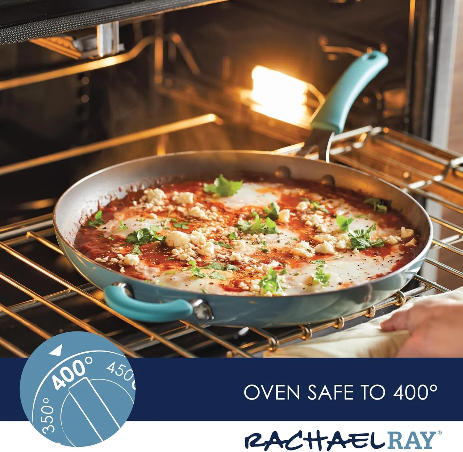 Rachael Ray Cook   Create Nonstick Frying Pan/Skillet with Helper Handle, 14 Inch - Agave Blue