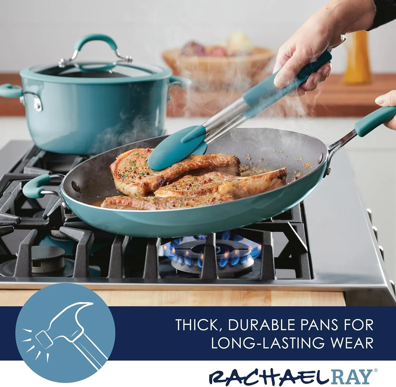 Rachael Ray Cook   Create Nonstick Frying Pan/Skillet with Helper Handle, 14 Inch - Agave Blue