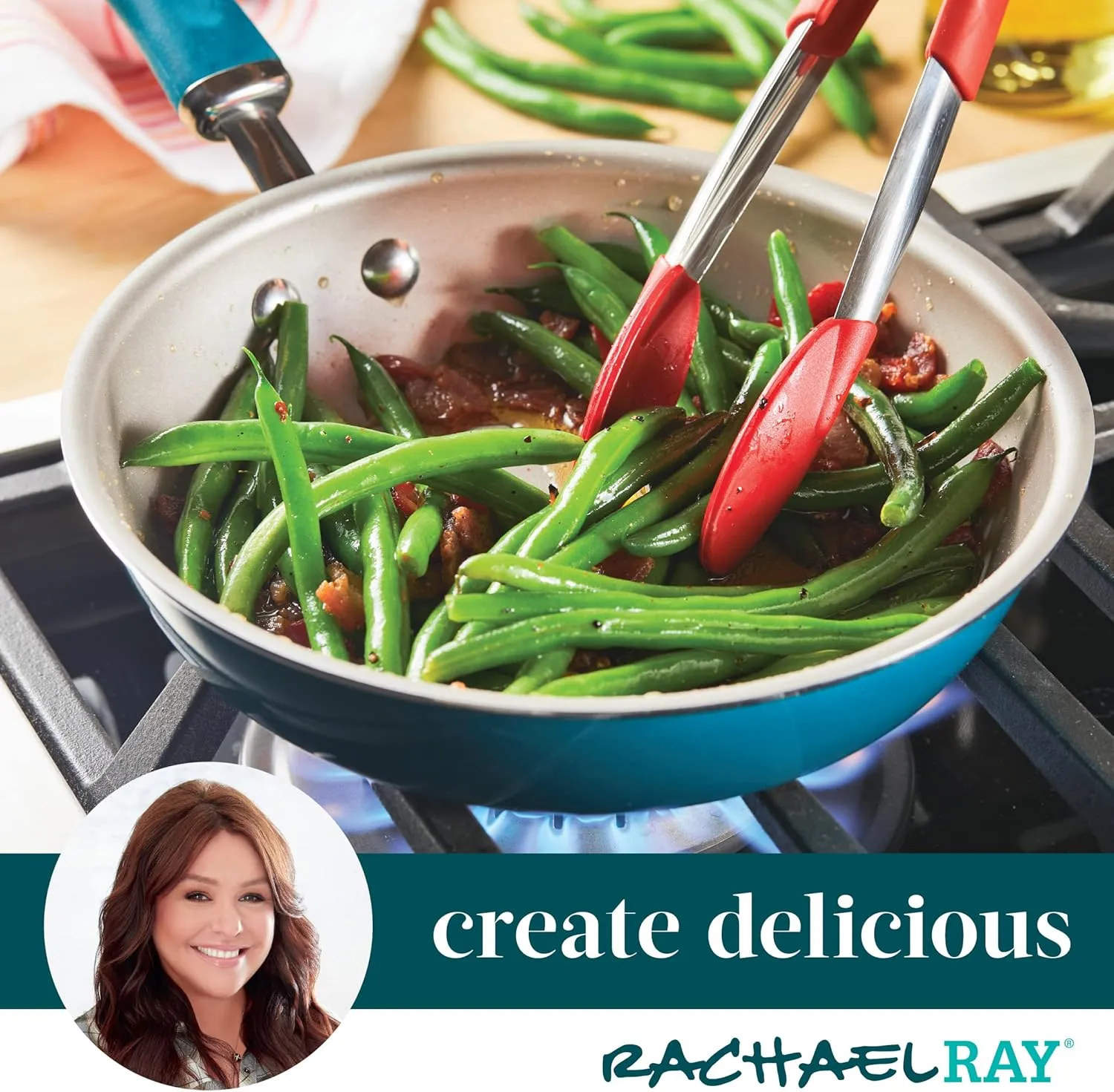 Rachael Ray Create Delicious Nonstick Cookware Induction Pots and Pans Set, 13 Piece - Teal Shimmer