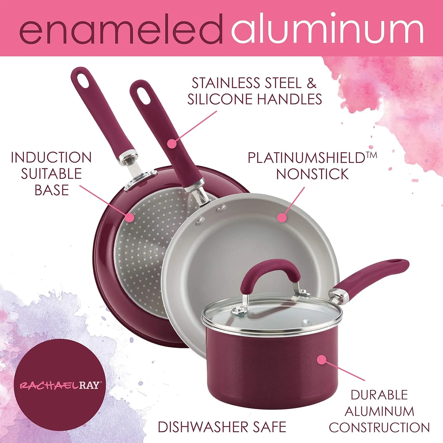 Rachael Ray Create Delicious Nonstick Cookware Pots and Pans Set, 13 Piece, Burgundy Shimmer