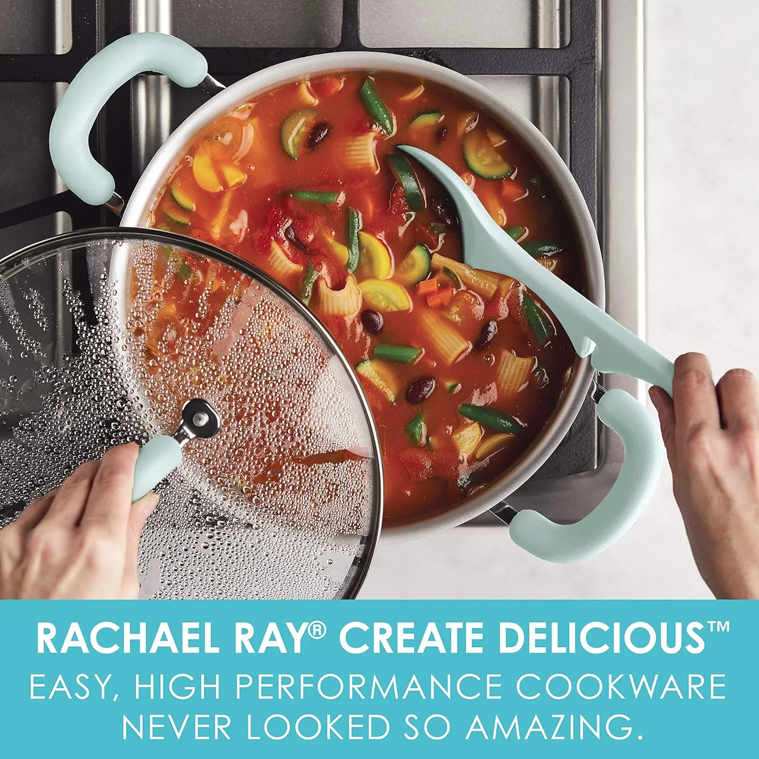 Rachael Ray Create Delicious Nonstick Stock Pot/Stockpot with Lid - 6 Quart, Blue