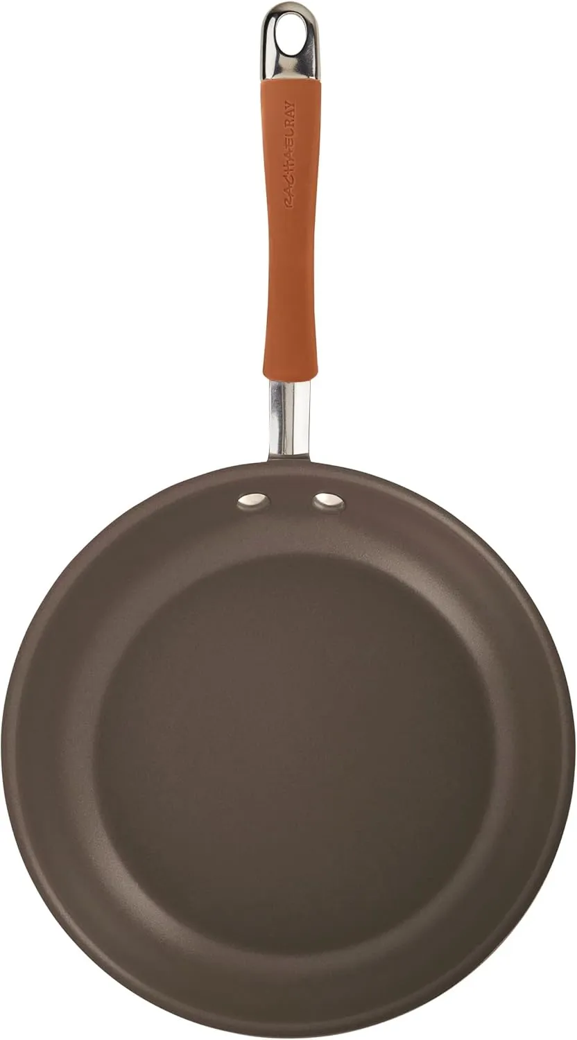 Rachael Ray Cucina Dishwasher Safe Hard Anodized Nonstick Cookware Pots and Pans Set, 12 Piece, Gray with Orange Handles
