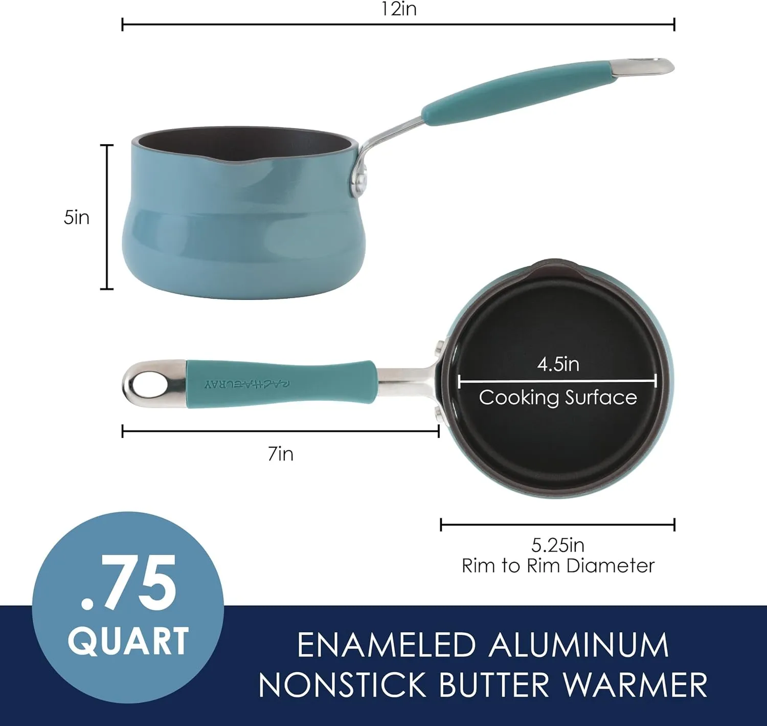 Rachael Ray Cucina Nonstick Butter Warmer/Small Saucepan, 0.75 Quart, Agave Blue