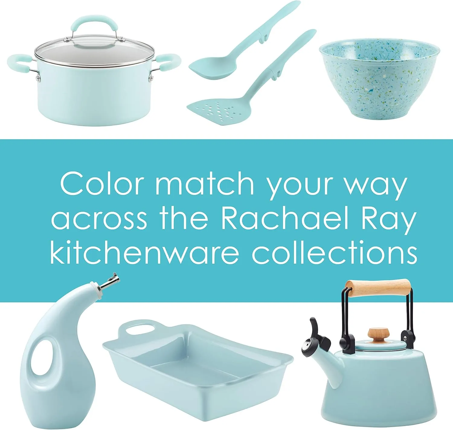 Rachael Ray Tools and Gadgets Spoon, Slotted and Solid Turners Set/ Cooking Utensils - 3 Piece, Light Blue