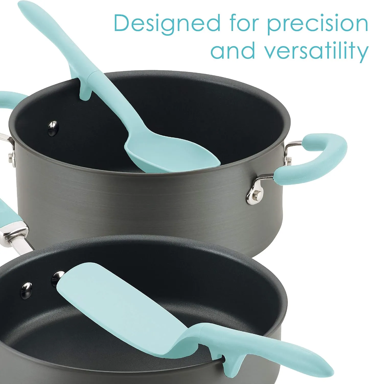 Rachael Ray Tools and Gadgets Spoon, Slotted and Solid Turners Set/ Cooking Utensils - 3 Piece, Light Blue