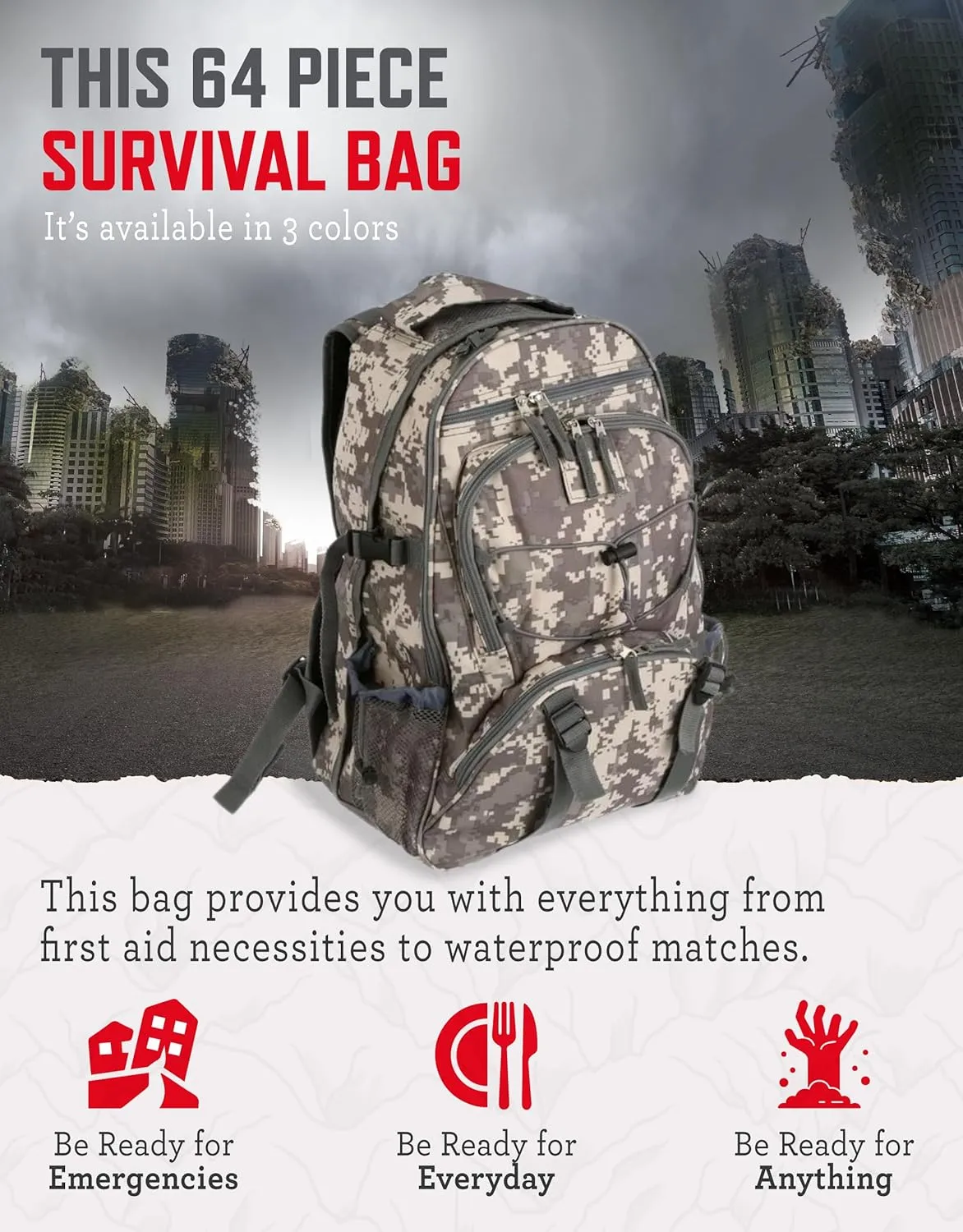 ReadyWise Emergency Survival Backpack, Bug-Out Bag Freeze-Dried Disaster Kit for Hurricane Preparedness, Camping Food, Prepper Emergency Outdoor Hunting