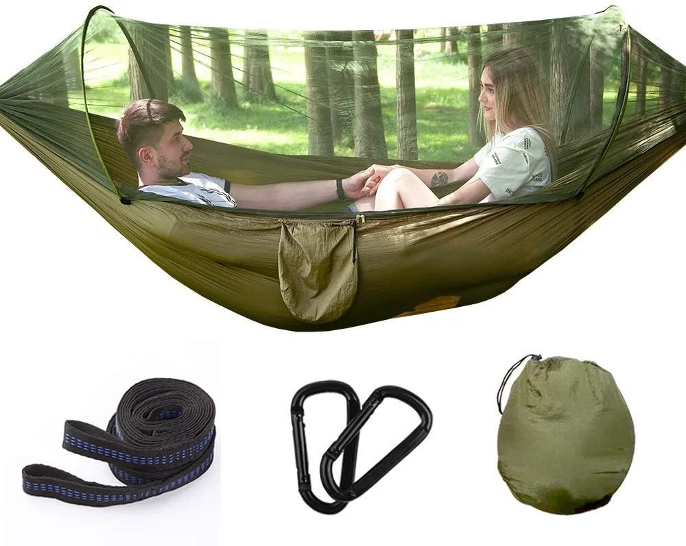 Recreation Hammock Tent Automatic Quick Open Anti-Mosquito Hanging Bed Outdoor Single and Double Parachute Hanging Bed with Mosquito Nets Gifts for Hikers