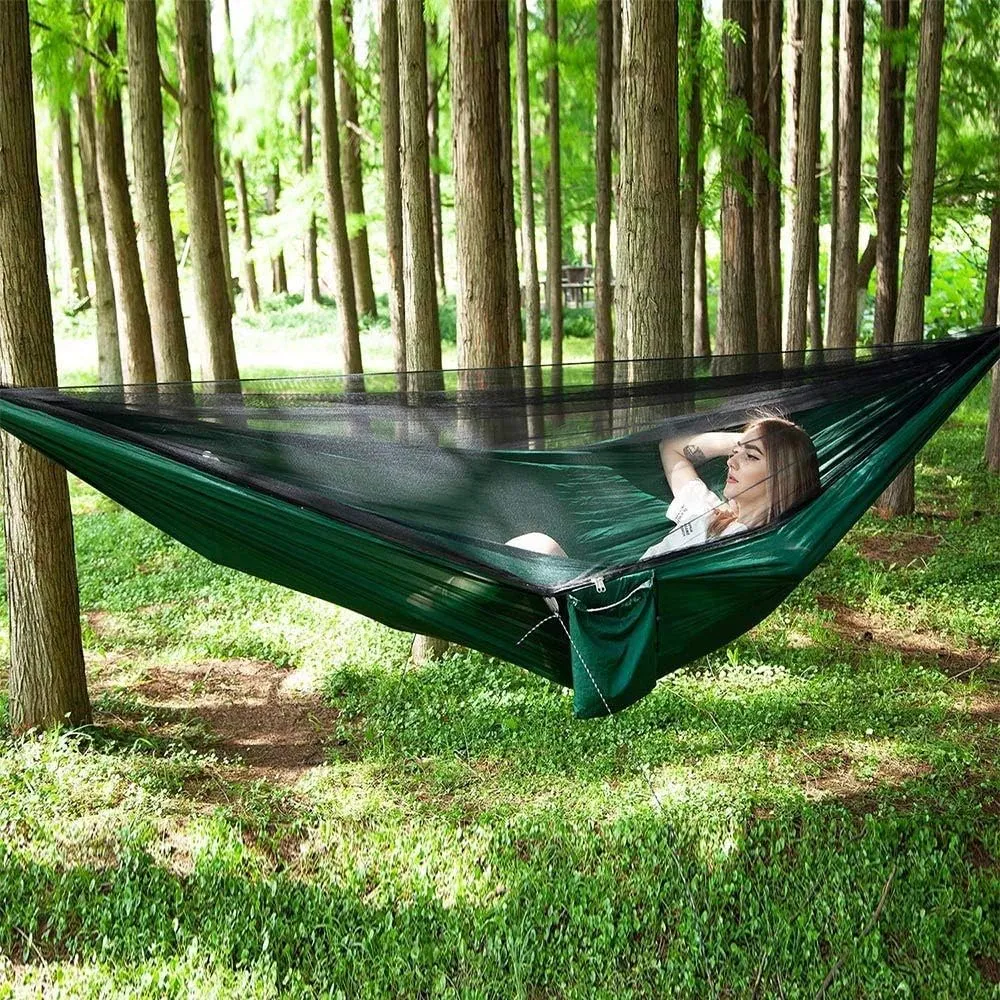Recreation Hammock Tent Automatic Quick Open Anti-Mosquito Hanging Bed Outdoor Single and Double Parachute Hanging Bed with Mosquito Nets Gifts for Hikers