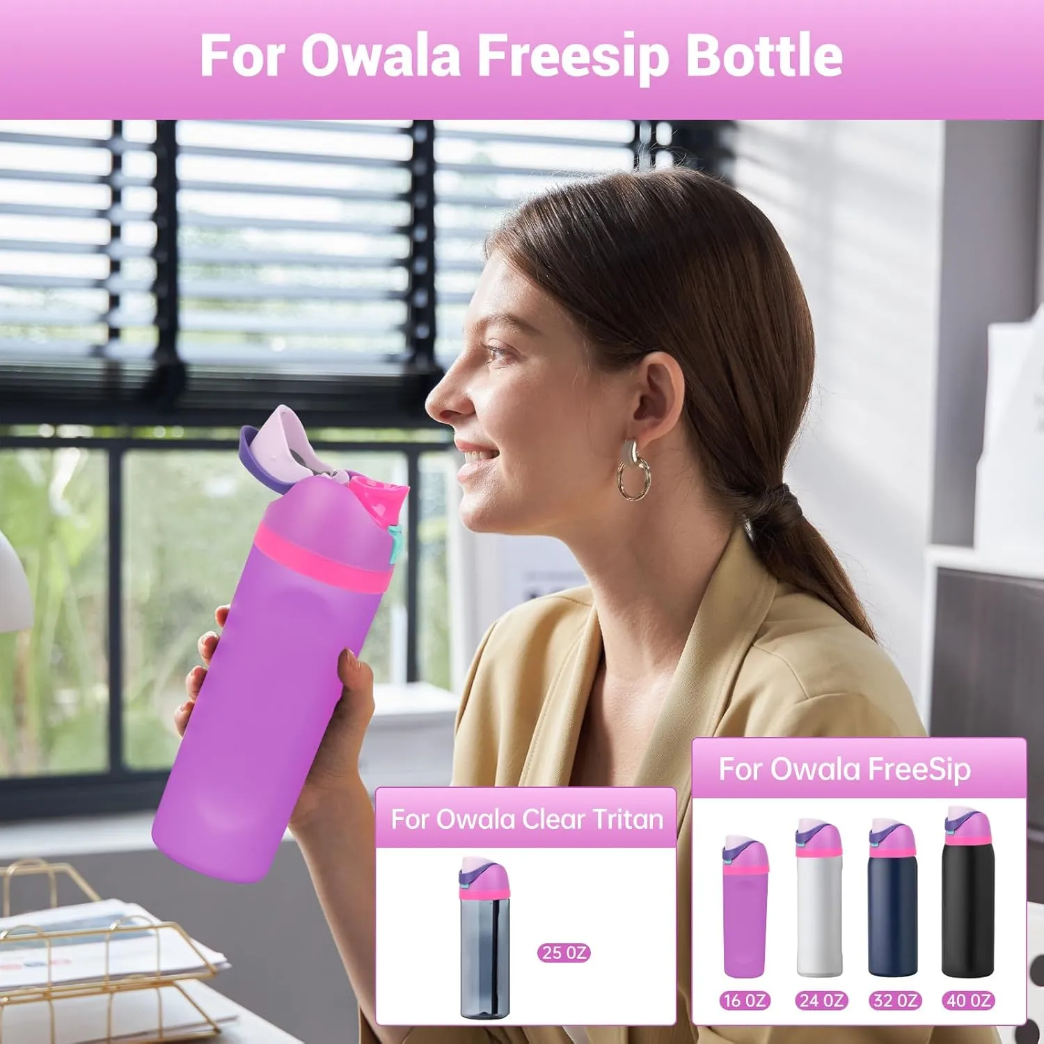Replacement Lid for Owala Freesip, 2 PCS One Button Water Bottle Top Cap Compatible with OwalaFreesip 16oz 24oz 32oz 40oz, BPA-Free, No Water Leakage Replacement Accessories for Owala,Purple
